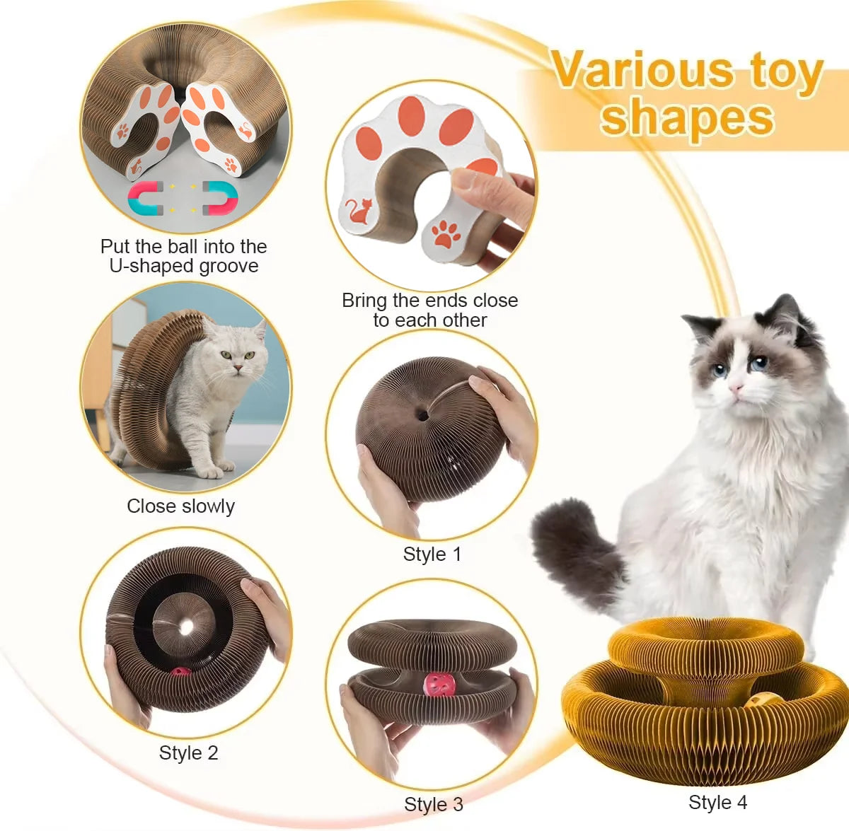 Foldable Cat Scratcher Donut — Interactive Cardboard Toy & Scratching Pad